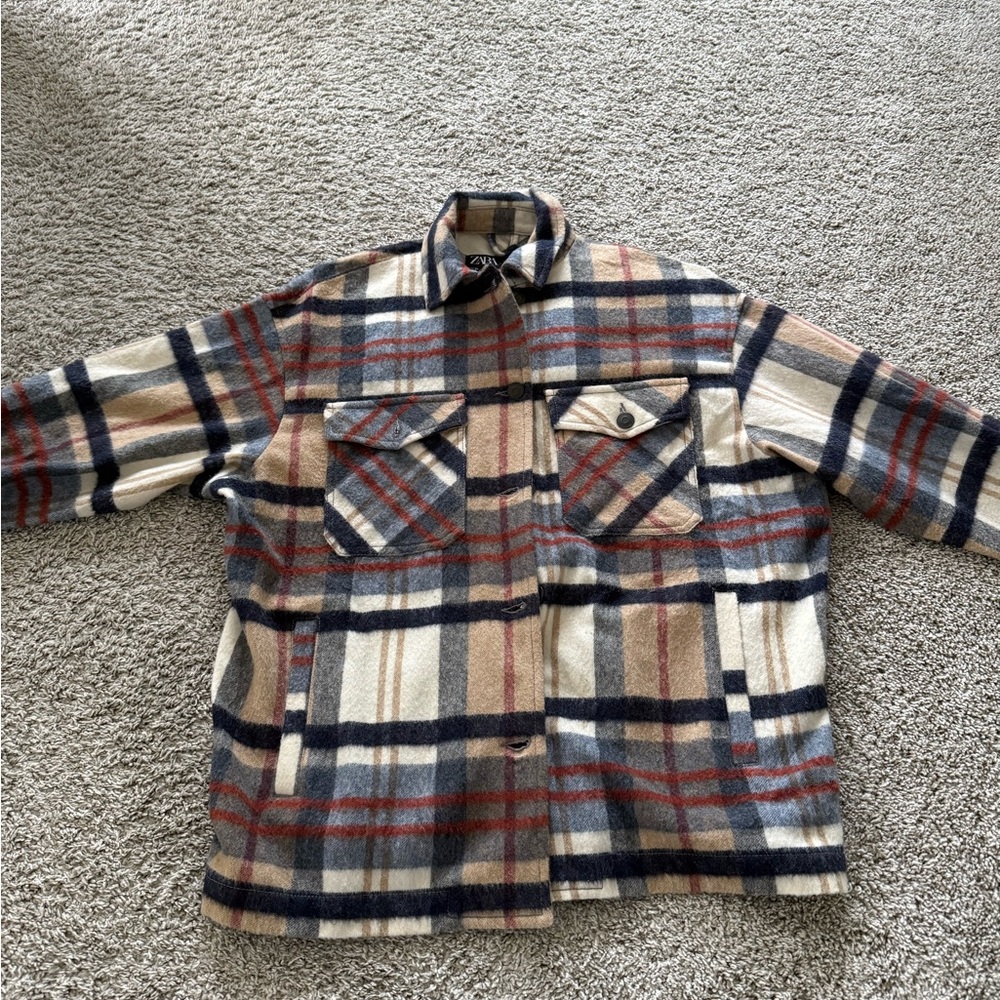 Zara Multicolor Plaid Wool Jacket